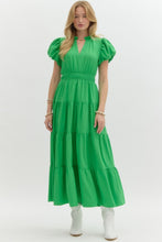 Load image into Gallery viewer, NEWEST ARRIVAL Green Short Puff Sleeve Tiered Dress
