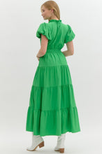 Load image into Gallery viewer, NEWEST ARRIVAL Green Short Puff Sleeve Tiered Dress

