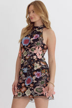 Load image into Gallery viewer, NEWEST ARRIVAL Black 3D Floral Halter Dress
