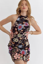Load image into Gallery viewer, NEWEST ARRIVAL Black 3D Floral Halter Dress
