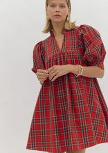 Load image into Gallery viewer, Christmas Red or Navy Plaid Puff Sleeve Dress
