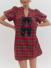 Load image into Gallery viewer, Red or Navy Plaid Front Bow Dress
