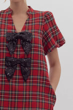 Load image into Gallery viewer, Red or Navy Plaid Front Bow Dress
