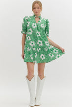 Load image into Gallery viewer, LAST ONE Green Flower Print Ruffle Neck Dress
