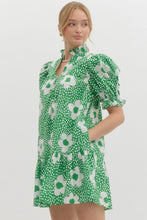 Load image into Gallery viewer, LAST ONE Green Flower Print Ruffle Neck Dress
