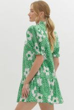 Load image into Gallery viewer, LAST ONE Green Flower Print Ruffle Neck Dress
