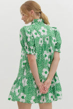Load image into Gallery viewer, LAST ONE Green Flower Print Ruffle Neck Dress
