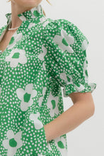 Load image into Gallery viewer, LAST ONE Green Flower Print Ruffle Neck Dress
