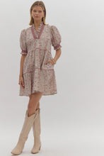 Load image into Gallery viewer, Ecru/Wine Fall Print Puff Sleeve Dress
