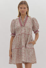 Load image into Gallery viewer, Ecru/Wine Fall Print Puff Sleeve Dress
