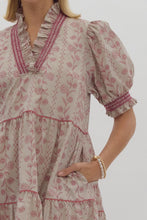 Load image into Gallery viewer, Ecru/Wine Fall Print Puff Sleeve Dress
