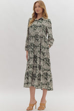 Load image into Gallery viewer, NEWEST ARRIVAL Olive Green Floral Print Midi Dress
