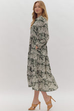 Load image into Gallery viewer, NEWEST ARRIVAL Olive Green Floral Print Midi Dress
