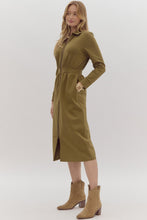Load image into Gallery viewer, NEWEST ARRIVAL Olive Green Zipper Front Comfy Midi Dress
