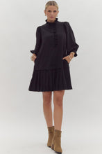 Load image into Gallery viewer, NEWEST ARRIVAL Black Ruffle Mock Neck Dress
