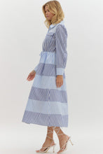 Load image into Gallery viewer, LAST ONE Blue Striped Button Down Midi Dress

