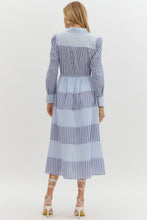 Load image into Gallery viewer, LAST ONE Blue Striped Button Down Midi Dress
