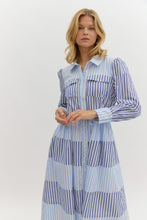 Load image into Gallery viewer, LAST ONE Blue Striped Button Down Midi Dress
