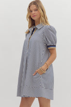 Load image into Gallery viewer, NEWEST ARRIVAL Navy Stripe Puff Sleeve Swing Dress
