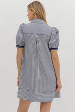 Load image into Gallery viewer, NEWEST ARRIVAL Navy Stripe Puff Sleeve Swing Dress
