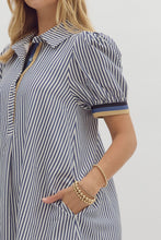 Load image into Gallery viewer, NEWEST ARRIVAL Navy Stripe Puff Sleeve Swing Dress
