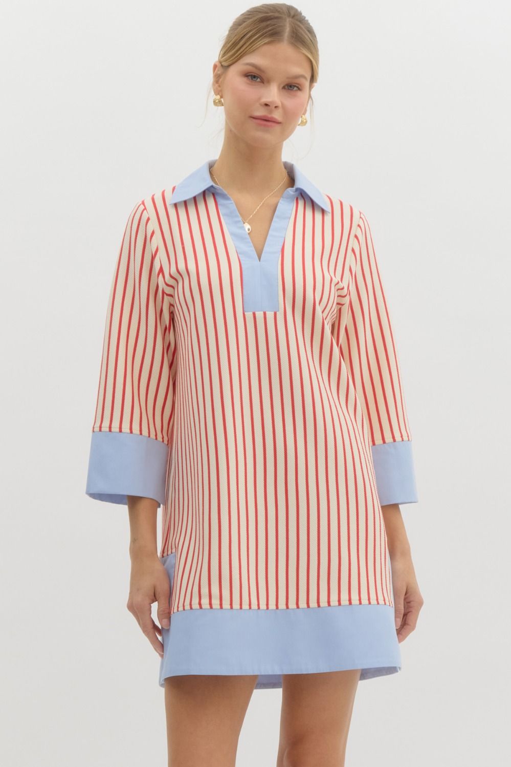 NEWEST ARRIVAL Red Striped Chambray Dress