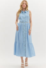 Load image into Gallery viewer, Baby Blue Button Down Scallop Midi Dress
