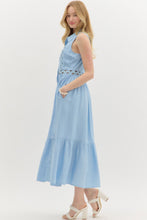 Load image into Gallery viewer, Baby Blue Button Down Scallop Midi Dress
