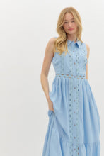Load image into Gallery viewer, Baby Blue Button Down Scallop Midi Dress
