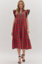Load image into Gallery viewer, NEWEST ARRIVAL Red Christmas Plaid Flutter Sleeve Midi Dress
