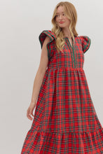 Load image into Gallery viewer, NEWEST ARRIVAL Red Christmas Plaid Flutter Sleeve Midi Dress
