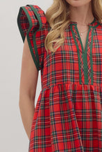 Load image into Gallery viewer, NEWEST ARRIVAL Red Christmas Plaid Flutter Sleeve Midi Dress
