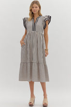 Load image into Gallery viewer, NEWEST ARRIVAL Black or Brown Flutter Sleeve Midi Dress
