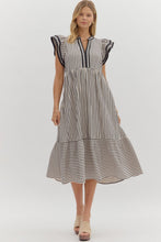 Load image into Gallery viewer, NEWEST ARRIVAL Black or Brown Flutter Sleeve Midi Dress
