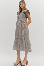 Load image into Gallery viewer, NEWEST ARRIVAL Black or Brown Flutter Sleeve Midi Dress
