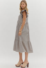 Load image into Gallery viewer, NEWEST ARRIVAL Black or Brown Flutter Sleeve Midi Dress
