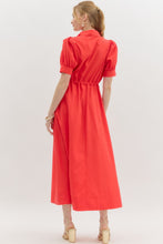 Load image into Gallery viewer, NEWEST ARRIVAL Red Puff Sleeve Quarter Zip Midi Dress
