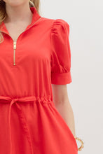 Load image into Gallery viewer, NEWEST ARRIVAL Red Puff Sleeve Quarter Zip Midi Dress
