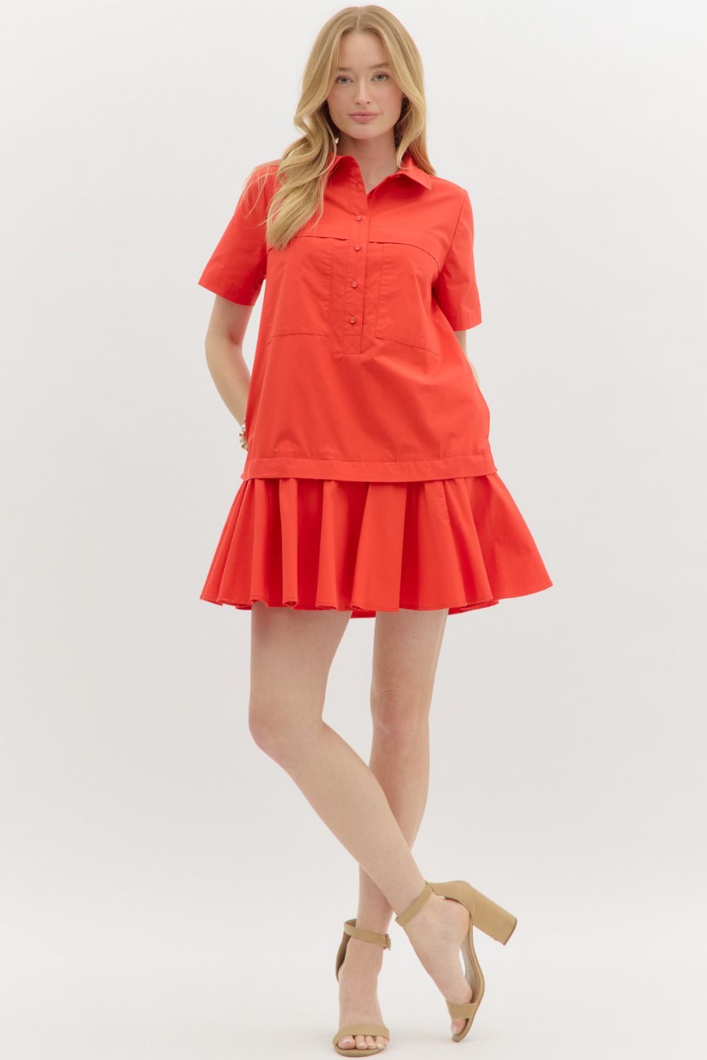 NEWEST ARRIVAL Red Pullover Twofer Shirt Dress