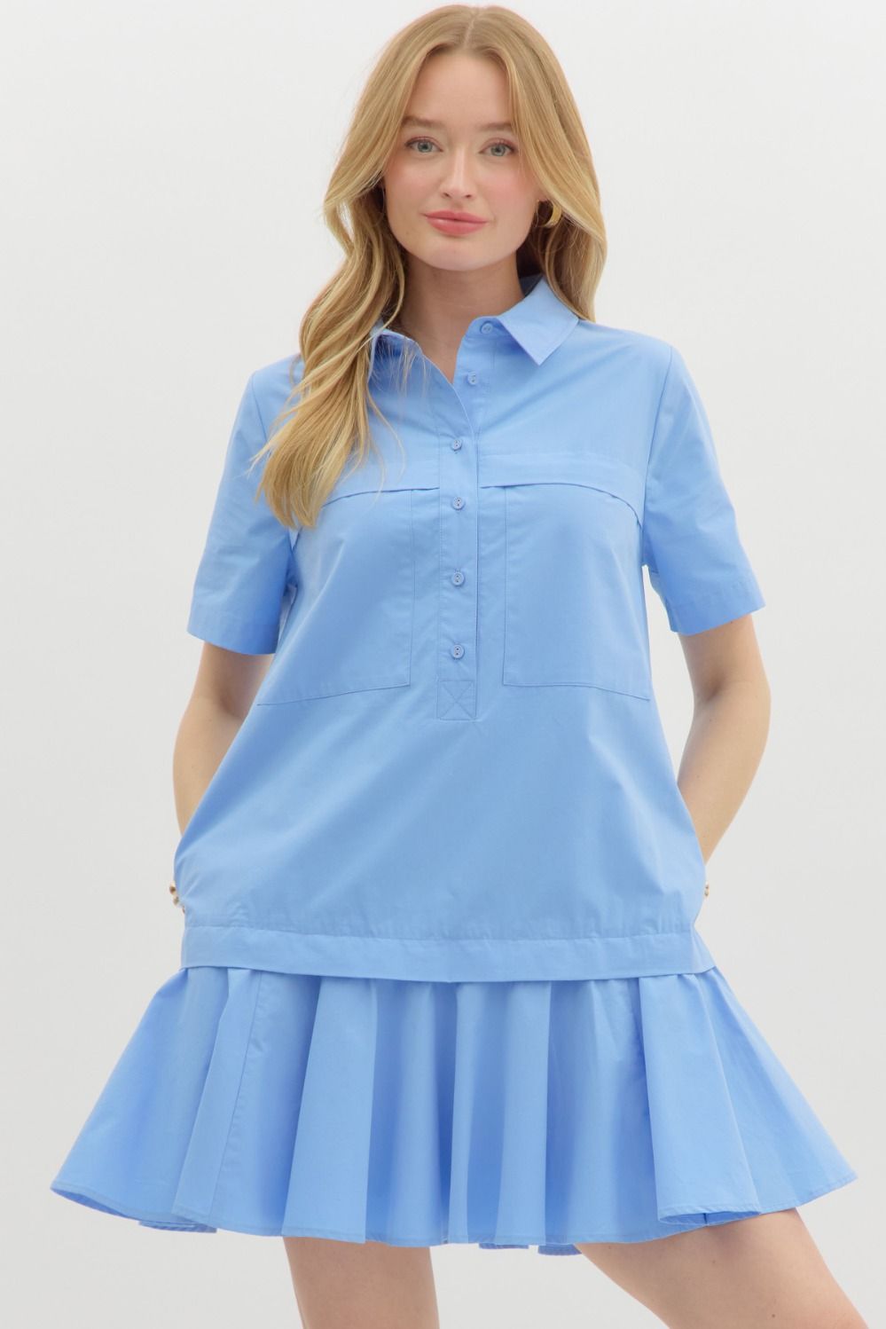 Baby Blue Pullover Twofer Shirt Dress