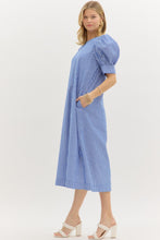 Load image into Gallery viewer, LAST ONE FINAL SALE Blue Pin Striped Puff Sleeve Midi Dress
