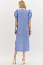 Load image into Gallery viewer, LAST ONE FINAL SALE Blue Pin Striped Puff Sleeve Midi Dress

