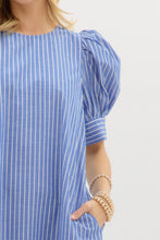 Load image into Gallery viewer, LAST ONE FINAL SALE Blue Pin Striped Puff Sleeve Midi Dress
