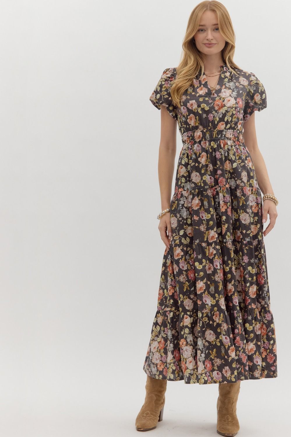 NEWEST ARRIVAL Brown Floral Maxi Dress