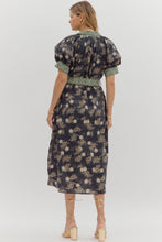 Load image into Gallery viewer, NEWEST ARRIVAL Navy/Green Floral Print Button Down Midi Dress
