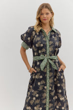 Load image into Gallery viewer, NEWEST ARRIVAL Navy/Green Floral Print Button Down Midi Dress
