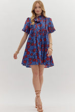 Load image into Gallery viewer, NEWEST ARRIVAL Midnight Blue/Red Floral  Button Front Dress
