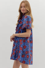Load image into Gallery viewer, NEWEST ARRIVAL Midnight Blue/Red Floral  Button Front Dress
