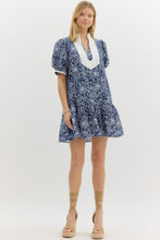 Load image into Gallery viewer, NEWEST ARRIVAL Navy Collar Trim Paisley Print Dress
