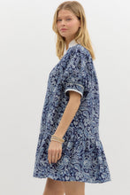 Load image into Gallery viewer, NEWEST ARRIVAL Navy Collar Trim Paisley Print Dress
